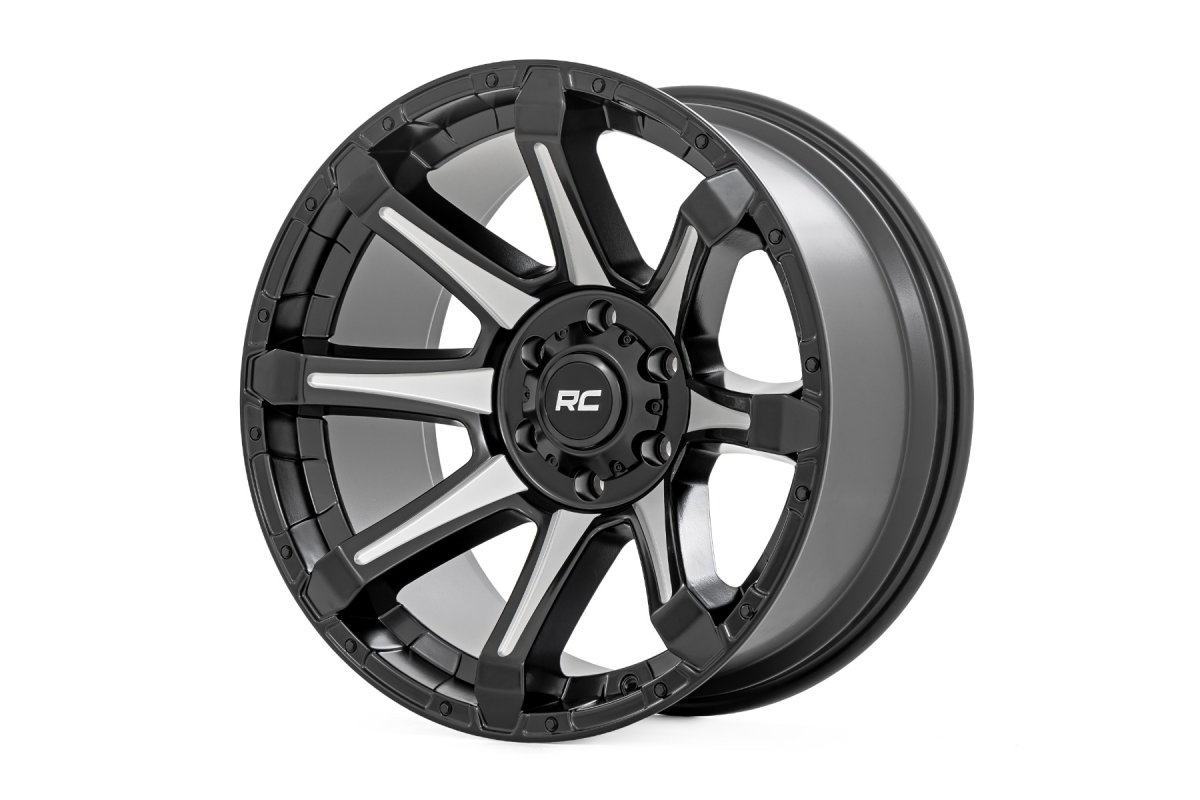Wheel - Rough Country - 81 Series, Semi Gloss Black w/machined spokes, 20x9, 5x150, +18m - Gloss Black with Machined Spokes